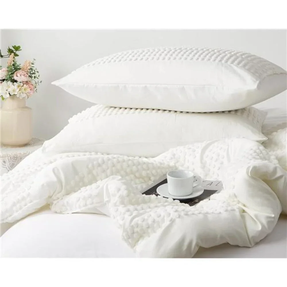 King Size Comforter Set;White Comforter Boho Tufted Lightweight Bedding Sets